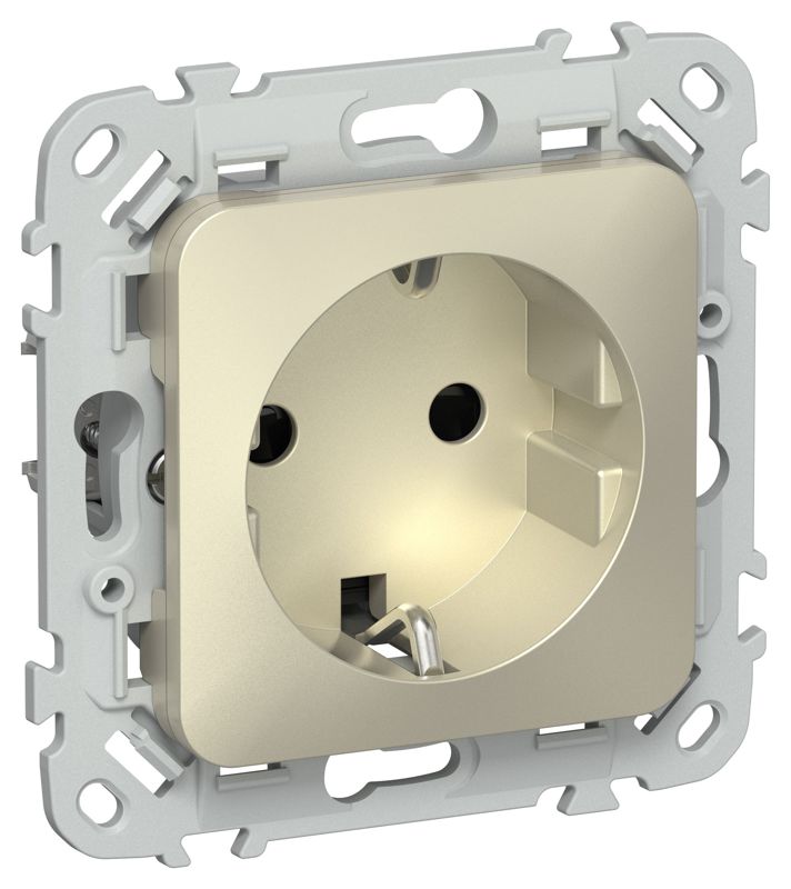 Розетка СП FLITE РСш11-1-ФлШ 16А с заземл. с защ. шторками безвинтовое крепление механизм шампань IEK FI-R14-16-1-K37