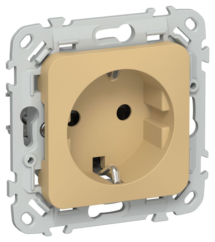 Розетка СП FLITE РСш11-1-ФлШм 16А с заземл. с защ. шторками безвинтовое крепление механизм шамуа IEK FI-R14-16-1-K89