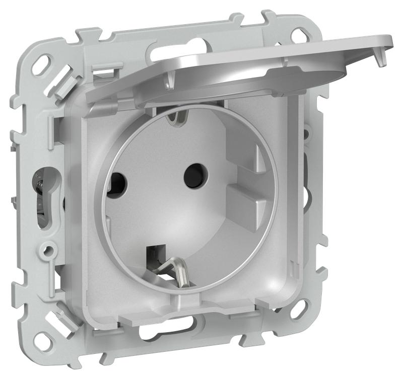 Розетка СП FLITE РСшкр11-1-44-ФлА 16А IP44 с заземл. с защ. шторками и крышкой безвинтовое крепление механизм алюм. IEK FI-R16-16-1-44-K47