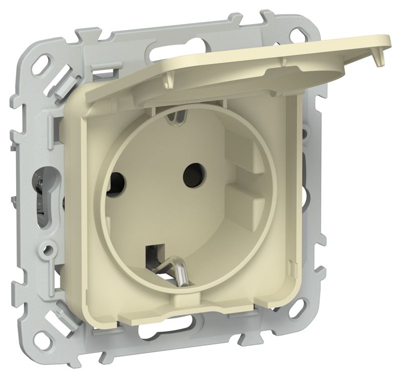 Розетка СП FLITE РСшкр11-1-44-ФлН 16А IP44 с заземл. с защ. шторками и крышкой безвинтовое крепление механизм навахо IEK FI-R16-16-1-44-K87