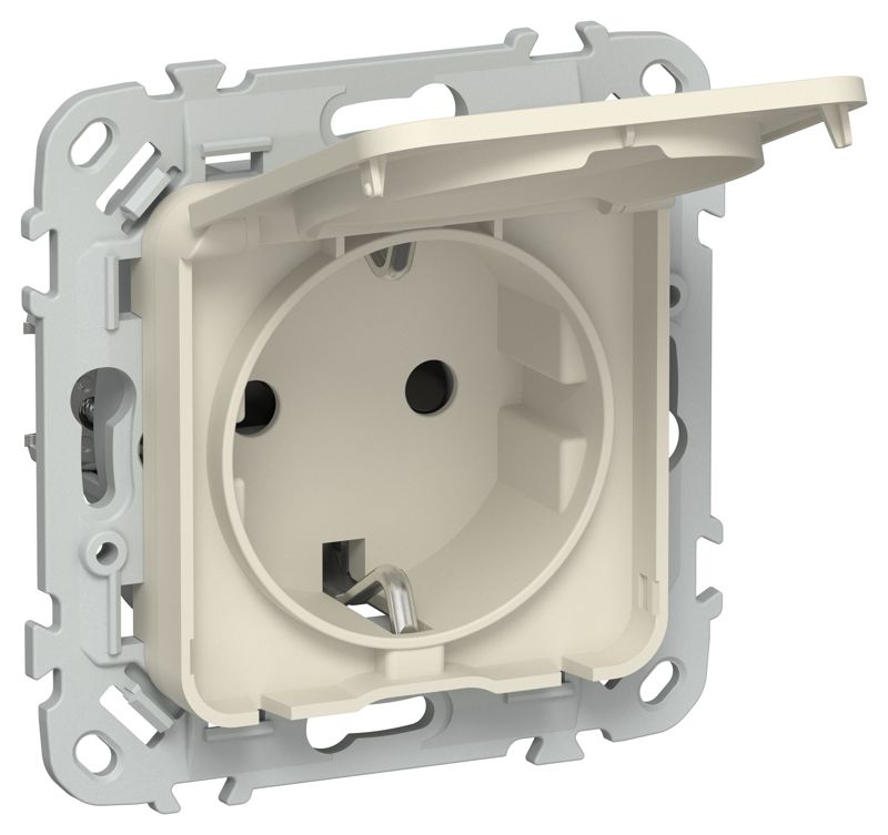Розетка СП FLITE РСшкр11-1-44-ФлСл 16А IP44 с заземл. с защ. шторками и крышкой безвинтовое крепление механизм сливочный IEK FI-R16-16-1-44-K86