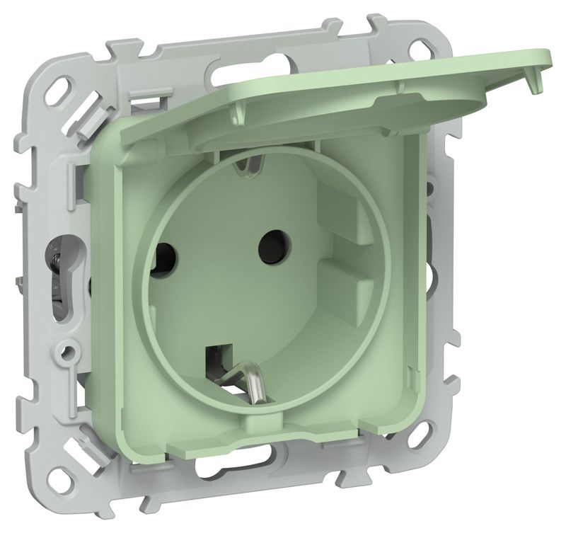 Розетка СП FLITE РСшкр11-1-44-ФлФ 16А IP44 с заземл. с защ. шторками и крышкой безвинтовое крепление механизм фисташк. IEK FI-R16-16-1-44-K93
