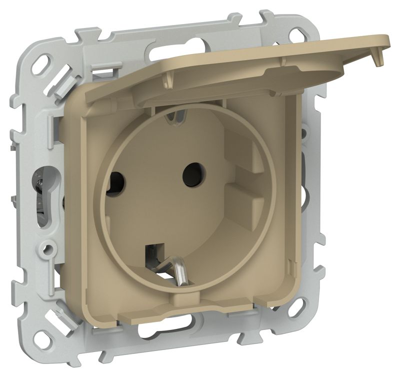 Розетка СП FLITE РСшкр11-1-44-ФлХ 16А IP44 с заземл. с защ. шторками и крышкой безвинтовое крепление механизм хаки IEK FI-R16-16-1-44-K59