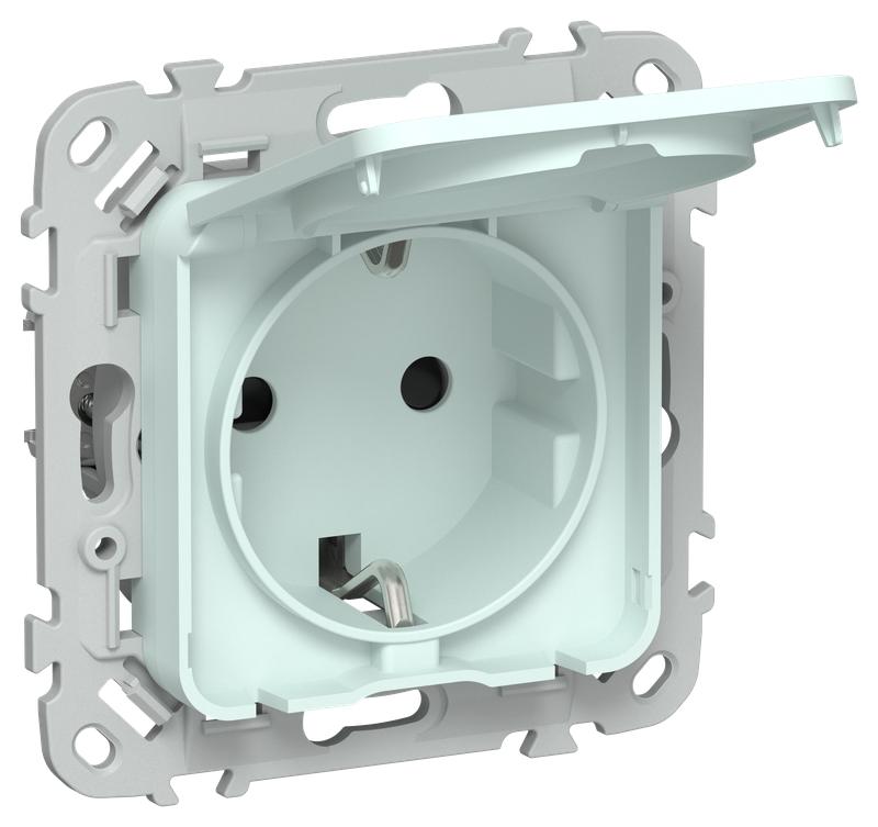 Розетка СП FLITE РСшкр11-1-44-ФлХЛ 16А IP44 с заземл. с защ. шторками и крышкой безвинтовое крепление механизм холод. лед IEK FI-R16-16-1-44-K94