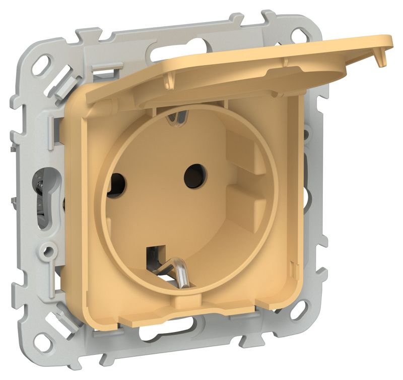 Розетка СП FLITE РСшкр11-0-44-ФлЗ 16А IP44 с заземл. с защ. шторками и крышкой механизм золотарник IEK FI-R16-16-44-K90