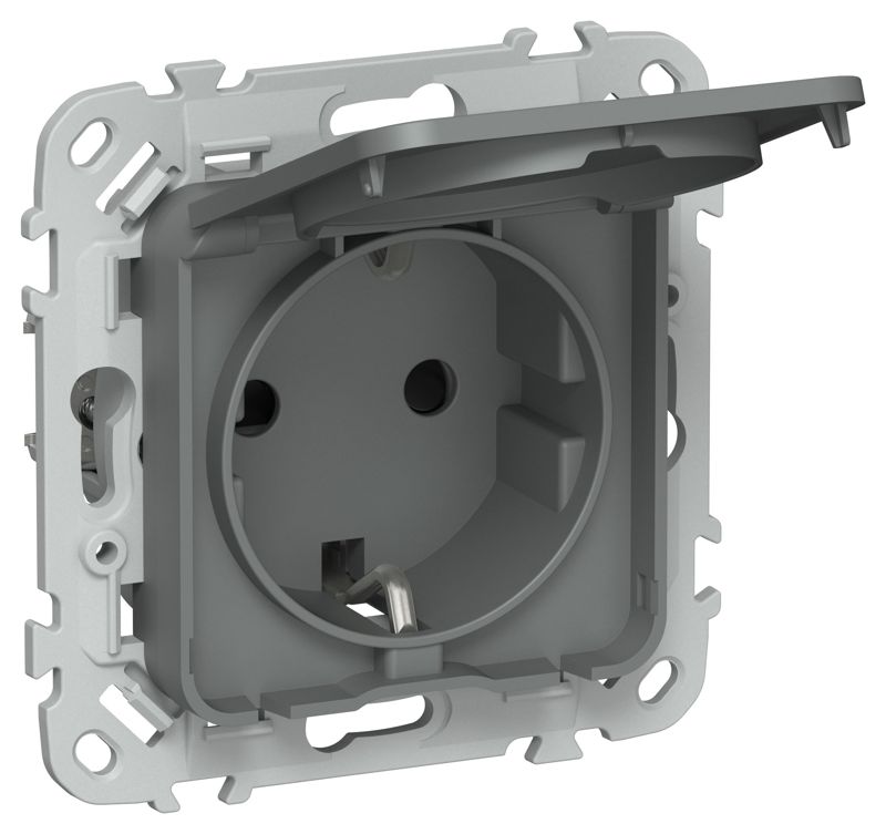 Розетка СП FLITE РСшкр11-0-44-ФлМА 16А IP44 с заземл. с защ. шторками и крышкой механизм мокрый асфальт IEK FI-R16-16-44-K80
