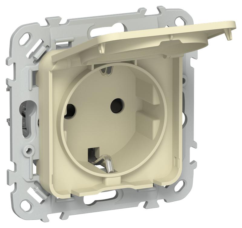 Розетка СП FLITE РСшкр11-0-44-ФлН 16А IP44 с заземл. с защ. шторками и крышкой механизм навахо IEK FI-R16-16-44-K87