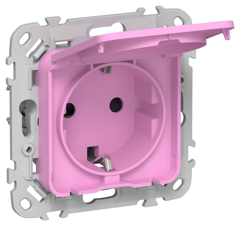 Розетка СП FLITE РСшкр11-0-44-ФлПр 16А IP44 с заземл. с защ. шторками и крышкой механизм пурпур. IEK FI-R16-16-44-K99