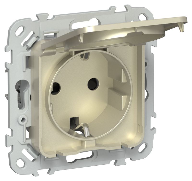 Розетка СП FLITE РСшкр11-0-44-ФлШ 16А IP44 с заземл. с защ. шторками и крышкой механизм шампань IEK FI-R16-16-44-K37