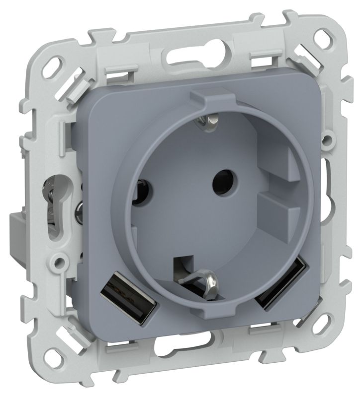 Розетка 1-м СП FLITE РСЮша11-1-ФлМ 16А с USB A+A 3.1А с заземл. с защ. шторками безвинтовое крепление механизм маренго IEK FI-R14-16-1-U21-D31-K35