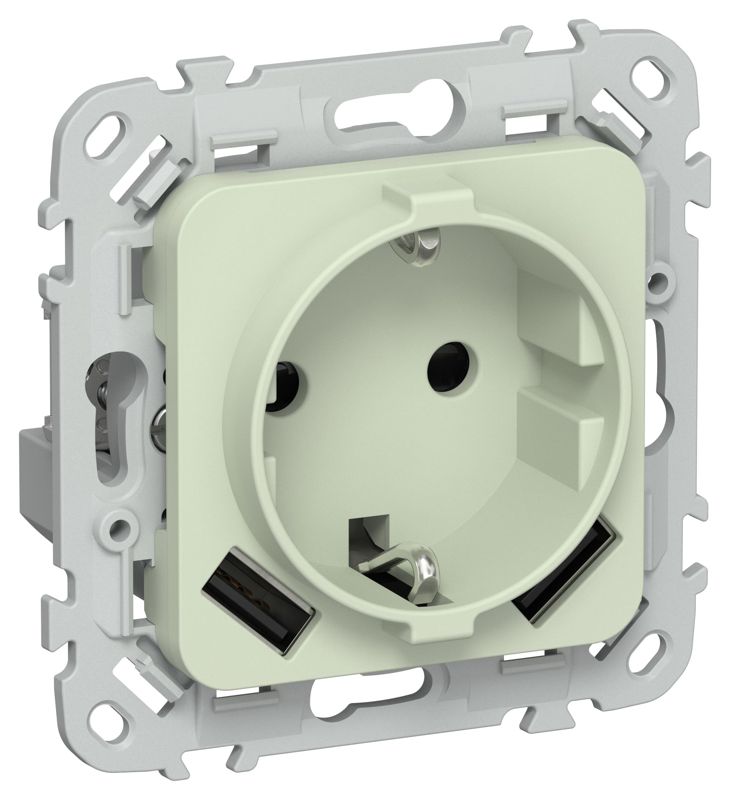 Розетка 1-м СП FLITE РСЮша11-1-ФлП 16А с USB A+A 3.1А с заземл. с защ. шторками безвинтовое крепление механизм панг IEK FI-R14-16-1-U21-D31-K92