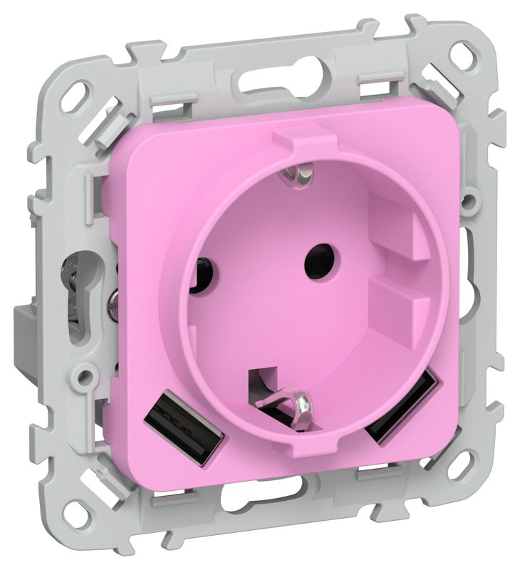 Розетка 1-м СП FLITE РСЮша11-1-ФлПр 16А с USB A+A 3.1А с заземл. с защ. шторками безвинтовое крепление механизм пурпур. IEK FI-R14-16-1-U21-D31-K99