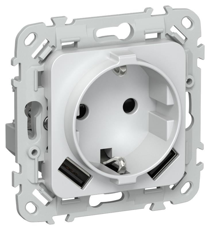 Розетка 1-м СП FLITE РСЮша11-0-ФлЖ 16А с USB A+A 3.1А с заземл. с защ. шторками механизм жемчуж. IEK FI-R14-16-U21-D31-K36
