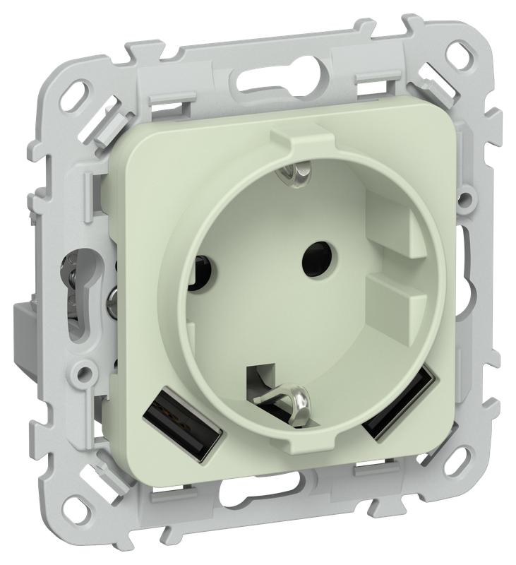 Розетка 1-м СП FLITE РСЮша11-0-ФлП 16А с USB A+A 3.1А с заземл. с защ. шторками механизм панг IEK FI-R14-16-U21-D31-K92