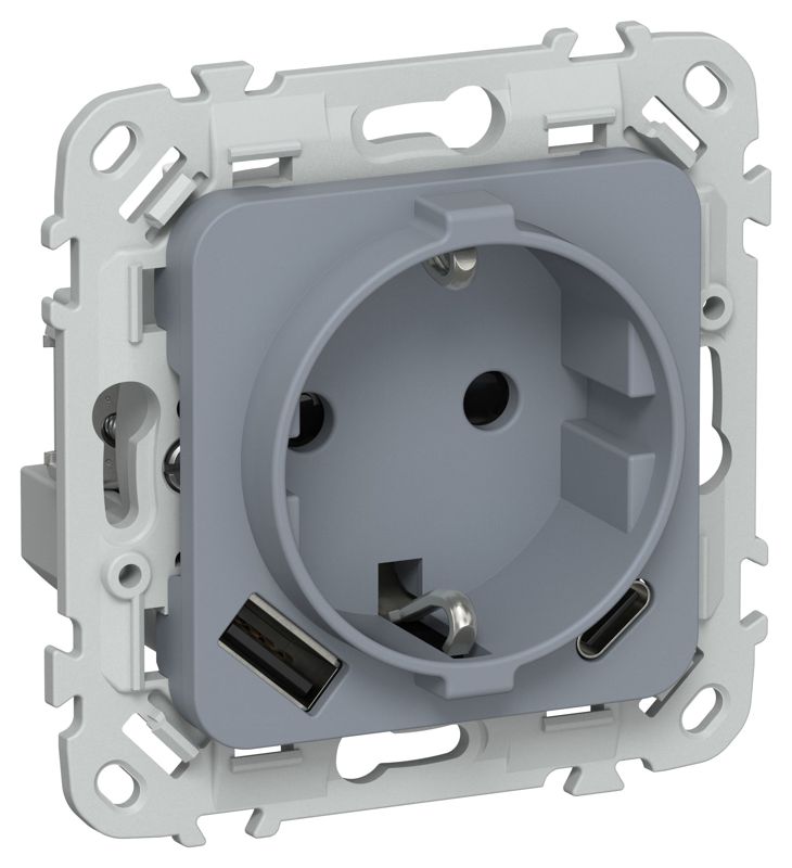 Розетка 1-м СП FLITE РСЮшс11-1-ФлМ 16А с USB A+C 20Вт с заземл. с защ. шторками безвинтовое крепление механизм маренго IEK FI-R14-16-1-U22-020-K35