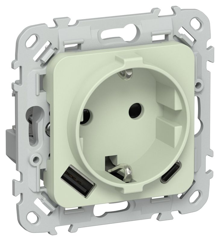 Розетка 1-м СП FLITE РСЮшс11-1-ФлП 16А с USB A+C 20Вт с заземл. с защ. шторками безвинтовое крепление механизм панг IEK FI-R14-16-1-U22-020-K92