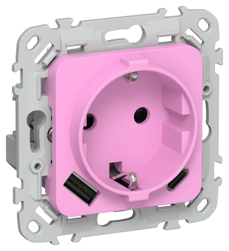 Розетка 1-м СП FLITE РСЮшс11-1-ФлПр 16А с USB A+C 20Вт с заземл. с защ. шторками безвинтовое крепление механизм пурпур. IEK FI-R14-16-1-U22-020-K99