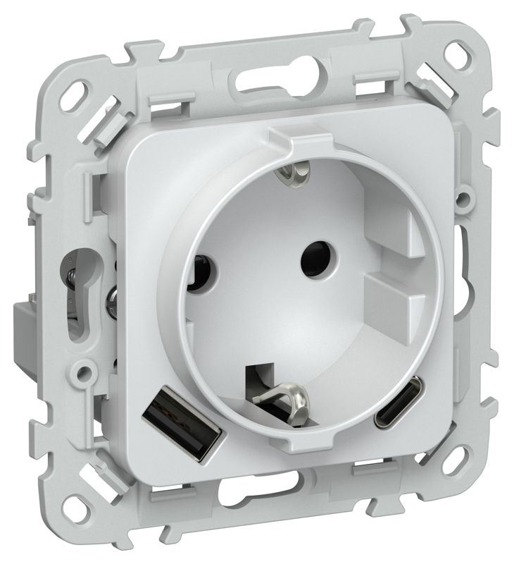 Розетка 1-м СП FLITE РСЮшс11-0-ФлЖ 16А с USB A+C 20Вт с заземл. с защ. шторками механизм жемчуж. IEK FI-R14-16-U22-020-K36