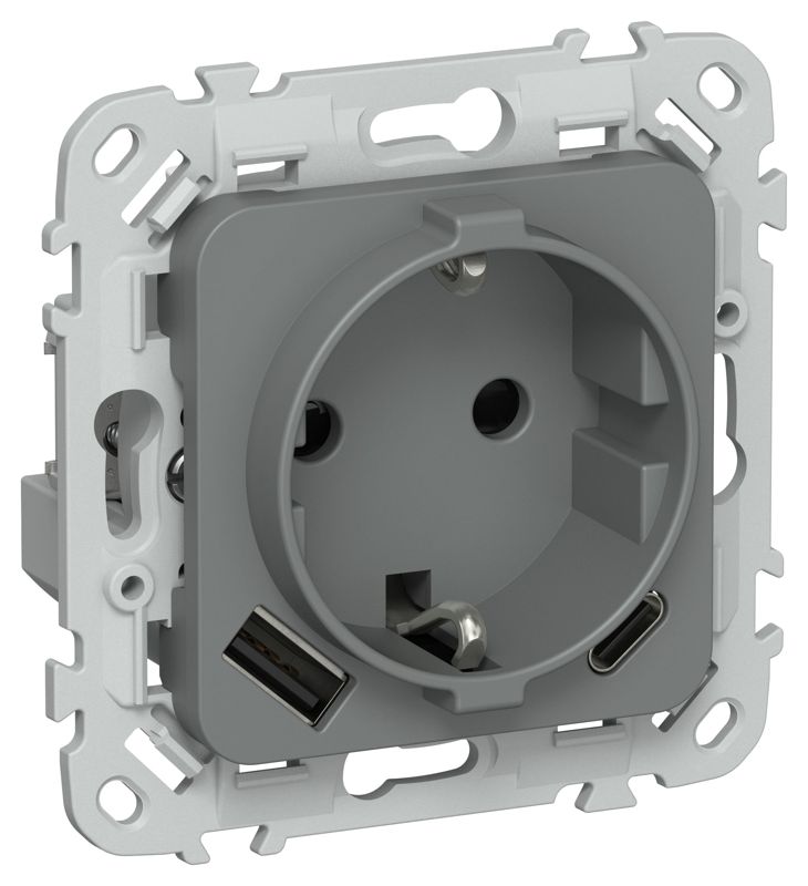 Розетка 1-м СП FLITE РСЮшс11-0-ФлМА 16А с USB A+C 20Вт с заземл. с защ. шторками механизм мокрый асфальт IEK FI-R14-16-U22-020-K80