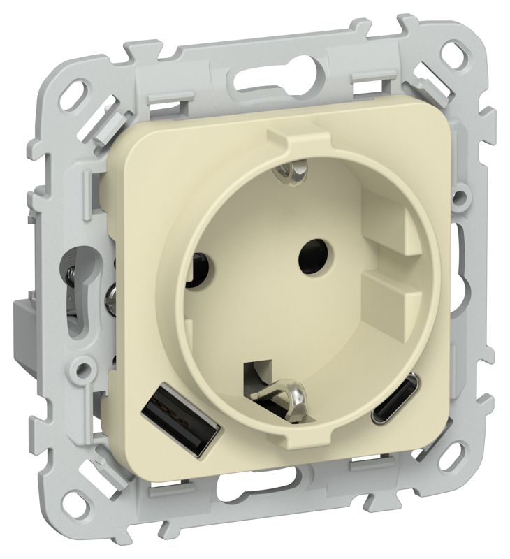 Розетка 1-м СП FLITE РСЮшс11-0-ФлН 16А с USB A+C 20Вт с заземл. с защ. шторками механизм навахо IEK FI-R14-16-U22-020-K87