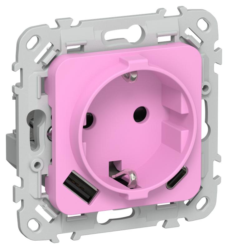 Розетка 1-м СП FLITE РСЮшс11-0-ФлПр 16А с USB A+C 20Вт с заземл. с защ. шторками механизм пурпур. IEK FI-R14-16-U22-020-K99