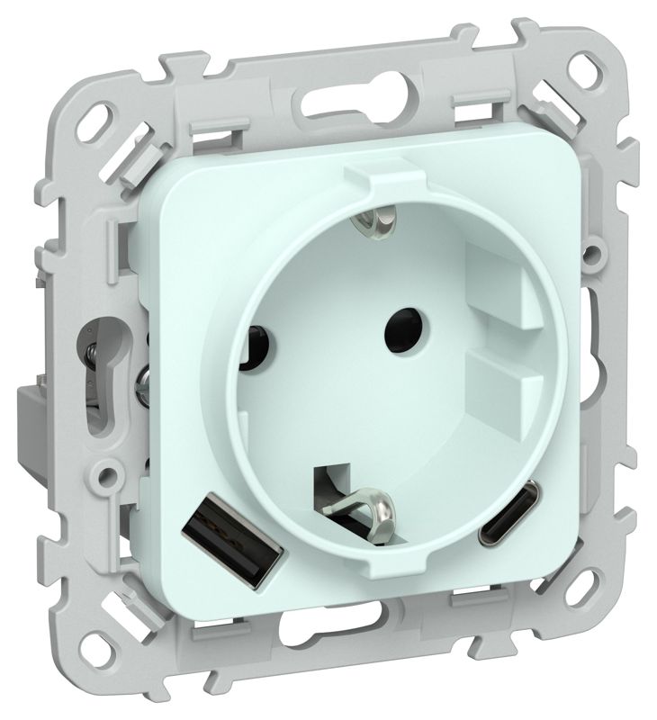 Розетка 1-м СП FLITE РСЮшс11-0-ФлХЛ 16А с USB A+C 20Вт с заземл. с защ. шторками механизм холод. лед IEK FI-R14-16-U22-020-K94