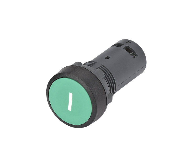 Кнопка моноблочная SB7 22мм с возвратом с маркировкой "I" пластик 1НО IP65 зел. SE SB7NA3131
