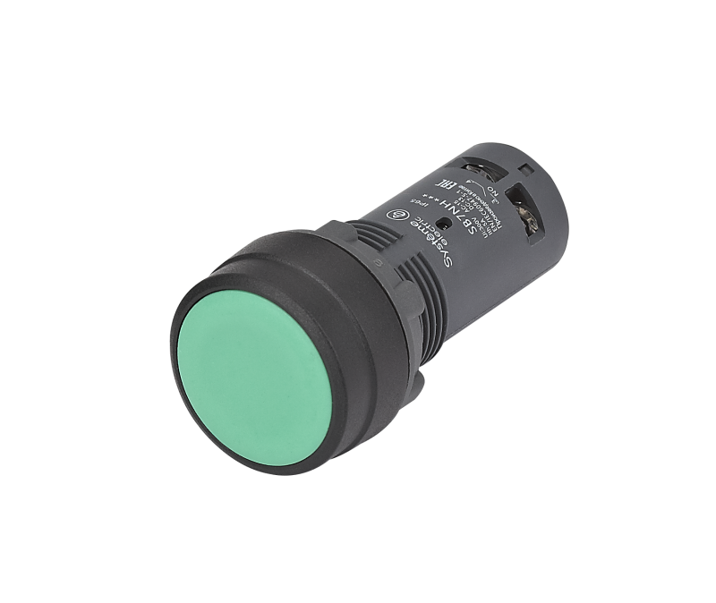 Кнопка моноблочная SB7 22мм с фиксацией пластик 1НО IP65 зел. SE SB7NH31
