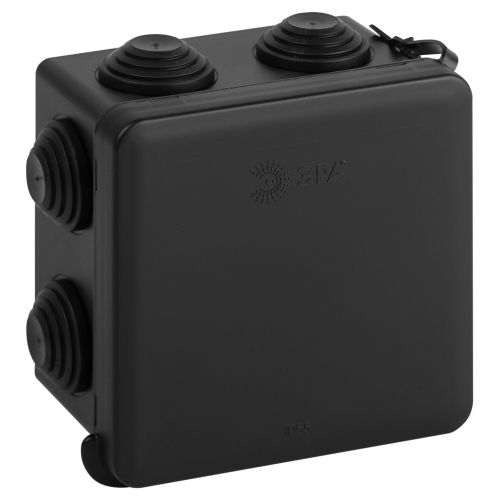 Коробка распаячная ОП 80х80х50мм IP55 с гермовводами 7 входов прямой монтаж черн. KOR-80-80-50-7gv-MP-B Эра Б0069878