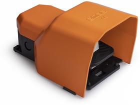 Педаль одиночная (1НО+1НЗ) + 2х(1НО+1НЗ) 250В AC 4А IP65 2 скорости; с защ. кожухом алюм. оранж. EMAS PDKS11UX20T