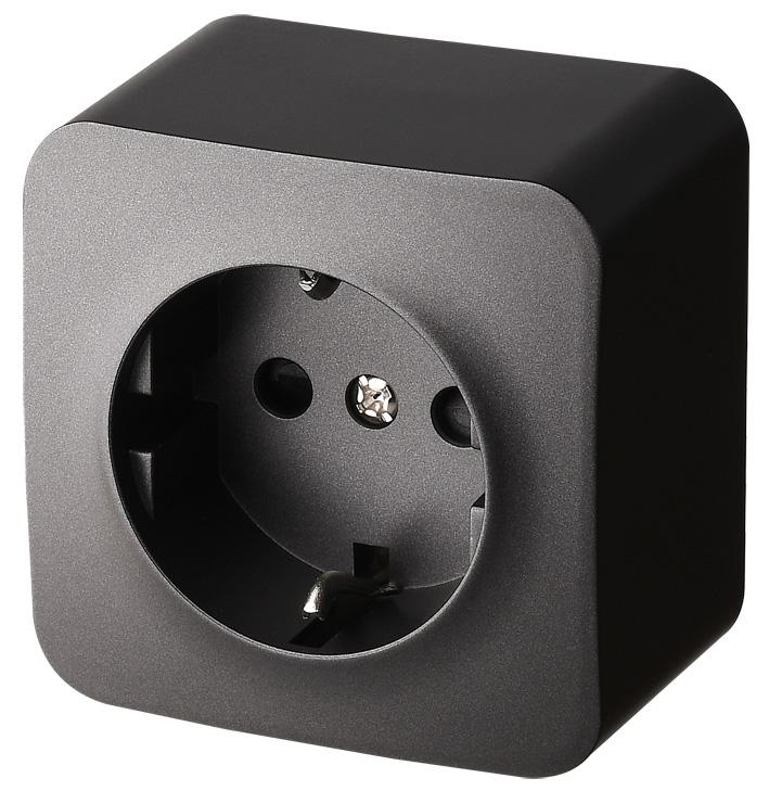 Розетка 1-м ОП 16А IP20 с заземл. защ. шторки антрацит Jasmart FS5501B