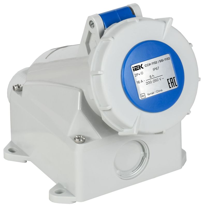 Розетка стационарная ССИ-1132 16А 3п 2P+PE 6ч 220В IP67 IEK PSR11-016-3-0-67