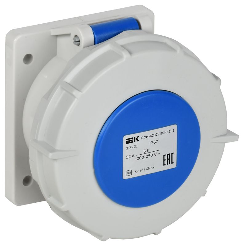 Розетка встраиваемая прямая ССИ-6232 32А 3п 2P+PE 6ч 220В IP67 IEK PSR61-032-3-0-67