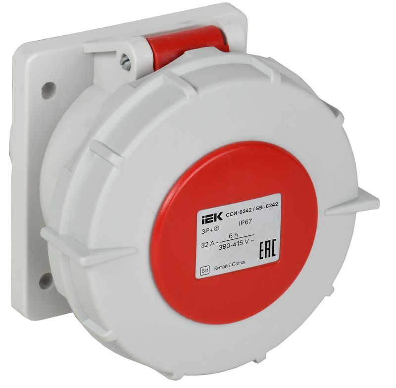 Розетка встраиваемая прямая ССИ-6242 32А 4п 3P+PE 6ч 380В IP67 IEK PSR62-032-4-0-67