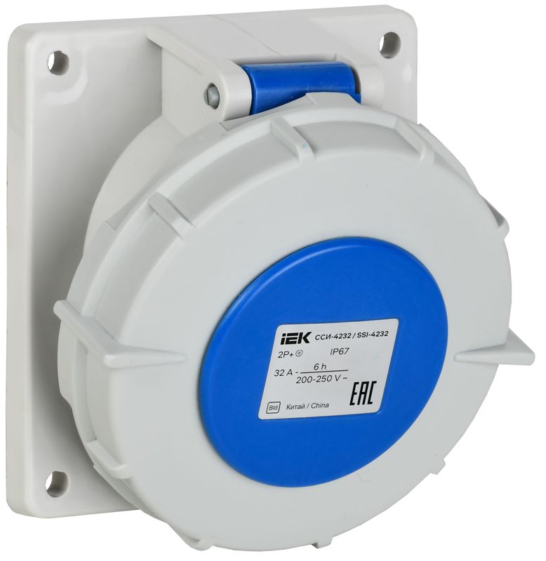 Розетка встраиваемая угловая ССИ-4232 32А 3п 2P+PE 6ч 220В IP67 IEK PSR41-032-3-0-67
