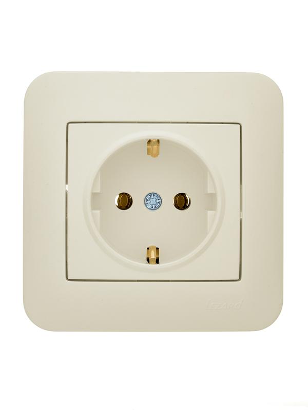 Розетка 1-м СП ASTI 16А IP20 с заземл. ПБТ крем. LEZARD 7081-0303-122B