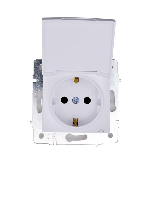 Розетка 1-м СП KARINA 16А IP44 с заземл. с крышкой ПБТ механизм бел. LEZARD 707-0288-123BIPCH