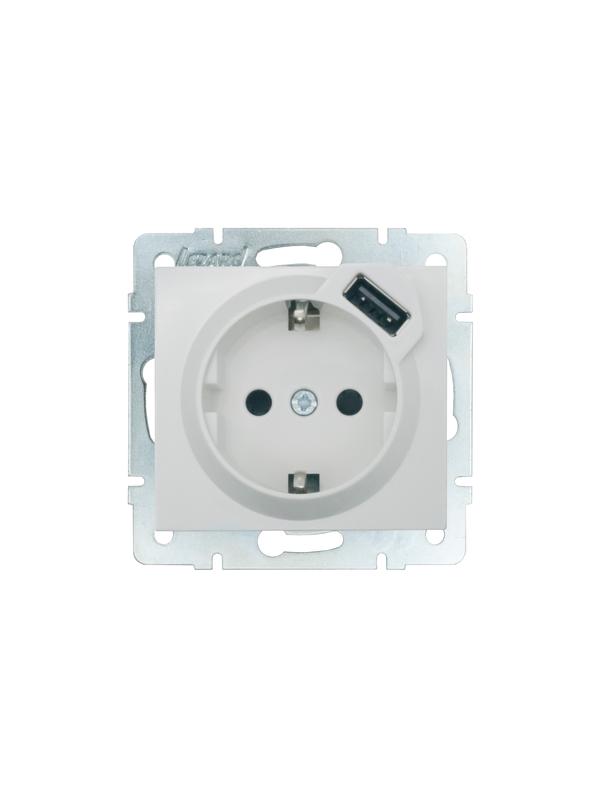 Розетка 1-м СП RAIN 16А IP20 с заземл. + USB механизм бел.. LEZARD 703-0288-181