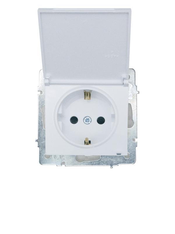 Розетка 1-м СП VESNA 16А IP44 с заземл. с крышкой ПБТ механизм бел. LEZARD 742-0288-123BIPCH