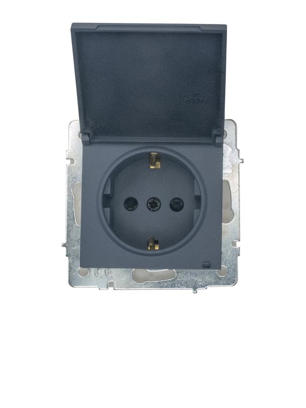 Розетка 1-м СП VESNA 16А IP44 с заземл. с крышкой ПБТ механизм графит. LEZARD 742-3488-123BIPCH
