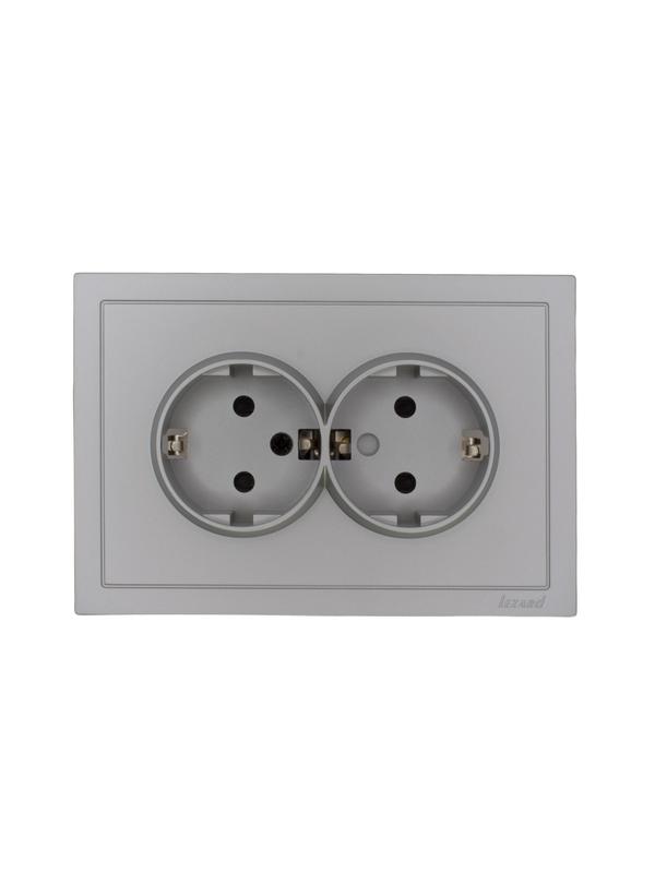 Розетка 2-м СП ZIMA 16А IP20 с заземл. с защ. от детей ПБТ безвинтовой зажим/клемма сер. матов. LEZARD 704-7400-127BPCHQC