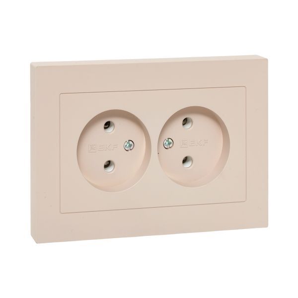 Розетка 2-м СП Эпика 16А без заземл. без защ. шторок с рамкой механизм крем. EKF UP1-SOI-200