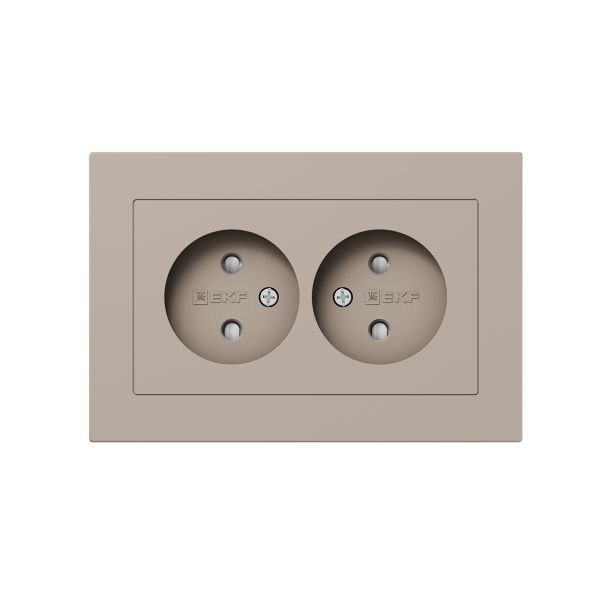 Розетка 2-м СП Эпика 16А без заземл. защ. шторки с рамкой механизм крем. EKF UP1-SOI-201