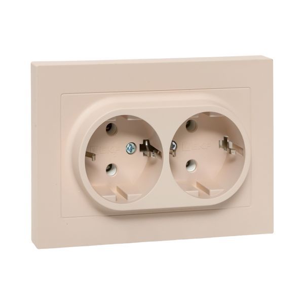 Розетка 2-м СП Эпика 16А с заземл. без защ. шторок с рамкой механизм крем. EKF UP1-SOI-210