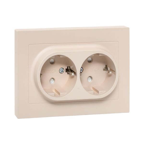 Розетка 2-м СП Эпика 16А с заземл. защ. шторки с рамкой механизм крем. EKF UP1-SOI-211