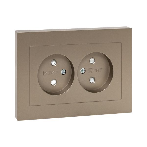 Розетка 2-м СП Эпика 16А без заземл. защ. шторки с рамкой механизм шампань EKF UP1-SOC-201