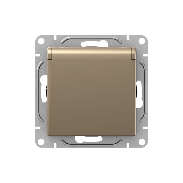 Розетка СП Эпика 16А IP44 с заземл. защ. шторки с крышкой механизм шампань EKF UP1-SOC-111-44