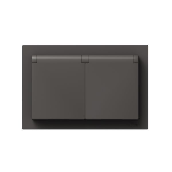 Розетка 2-м СП Эпика 16А IP44 с заземл. защ. шторки с рамкой с крышками механизм мокко EKF UP1-SOM-211-44