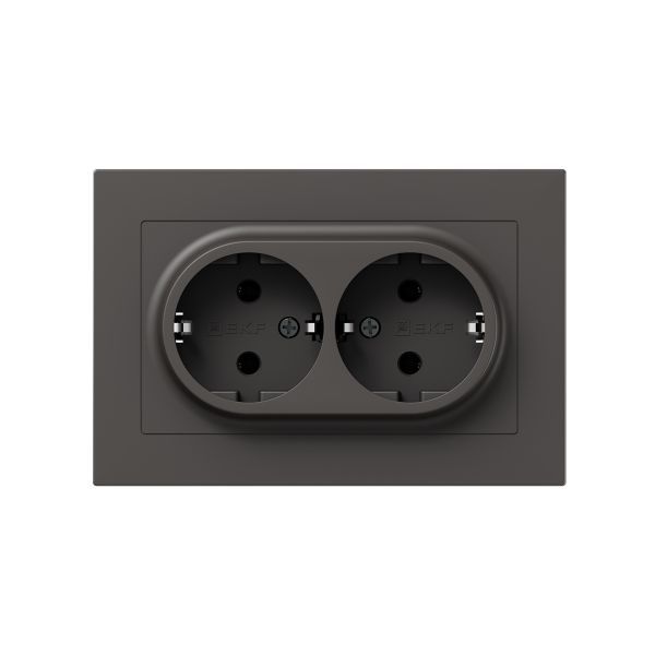 Розетка 2-м СП Эпика 16А с заземл. без защ. шторок с рамкой механизм мокко EKF UP1-SOM-210
