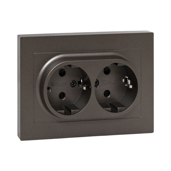 Розетка 2-м СП Эпика 16А с заземл. защ. шторки с рамкой механизм мокко EKF UP1-SOM-211